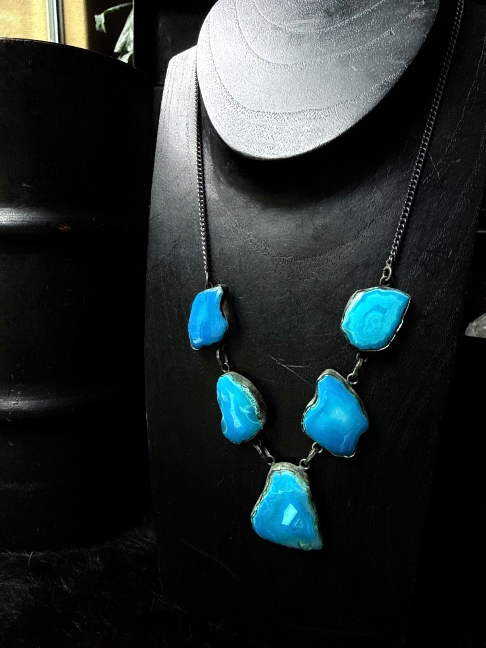 Blue agate sterling silver necklace, Brazilian Magick